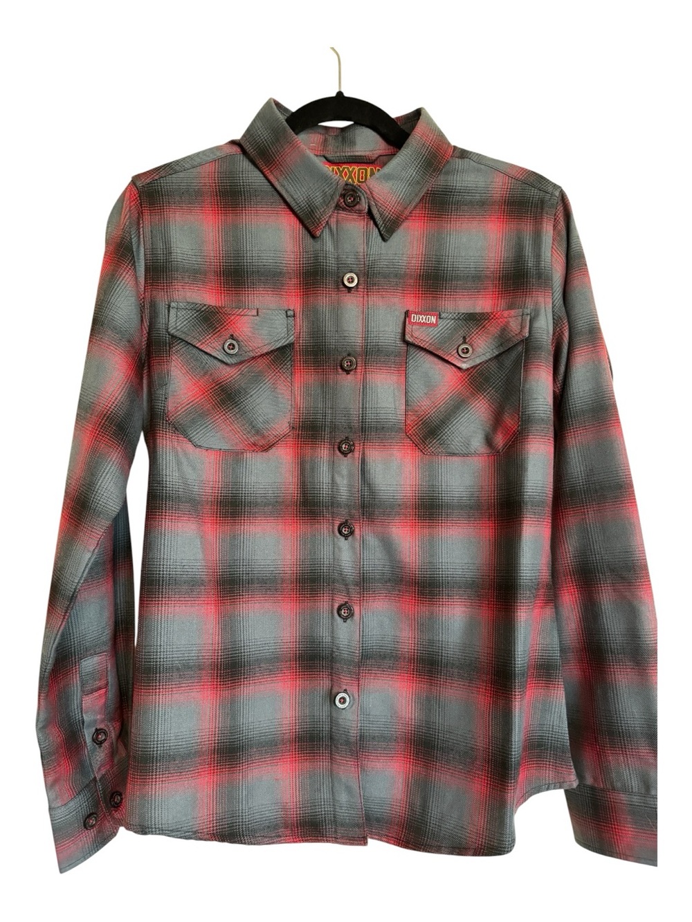 DIXXON Women’s THE CHIEF Red and Gray Plaid Button-Down Shirt